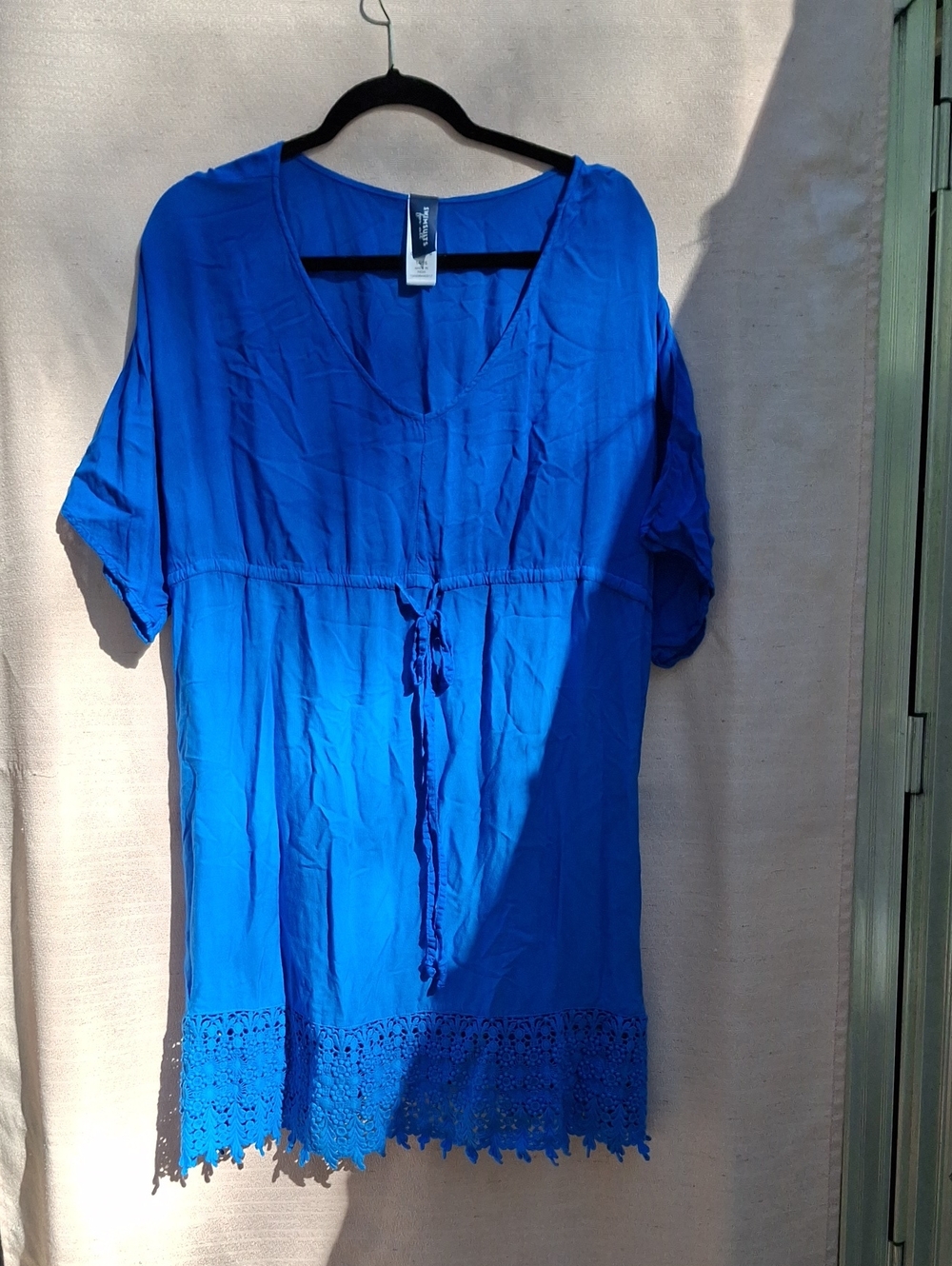Swimsuits For All Bright Blue V-Neck Cover Up with Crochet Hem